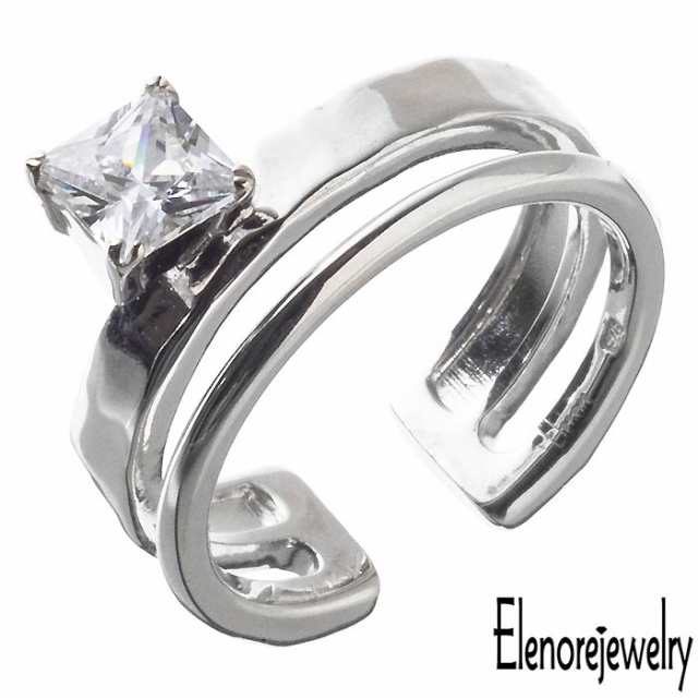 エレノアジュエリー Elenore Jewelry シルバー リング スクエア ストーン カフ キュービックジルコニア レディース 9号 11号 13号 15号 ELR0063S ELR0063Sの通販は