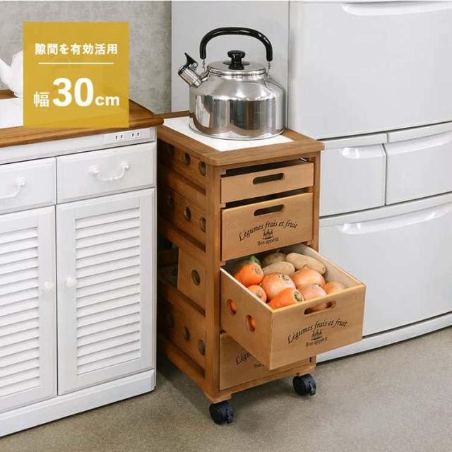キッチンストッカー 野菜ストッカー 4段 幅30cm 天板タイル