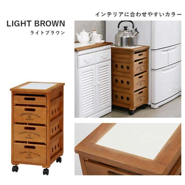 キッチンストッカー 野菜ストッカー 4段 幅30cm 天板タイル