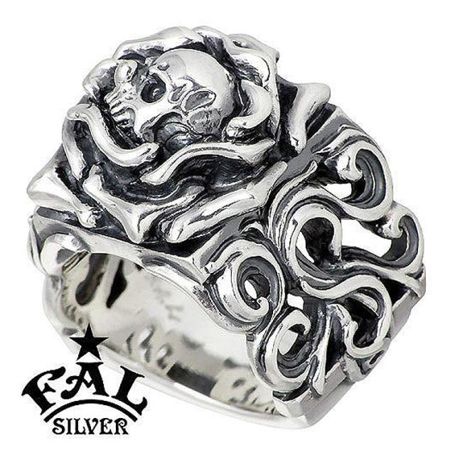 美品 F.A.L スカル バラ デザイン シルバー925リング 2個セット エフエーエル F.A.L FAL シルバーリング 指輪 3号〜32号 メンズ ス