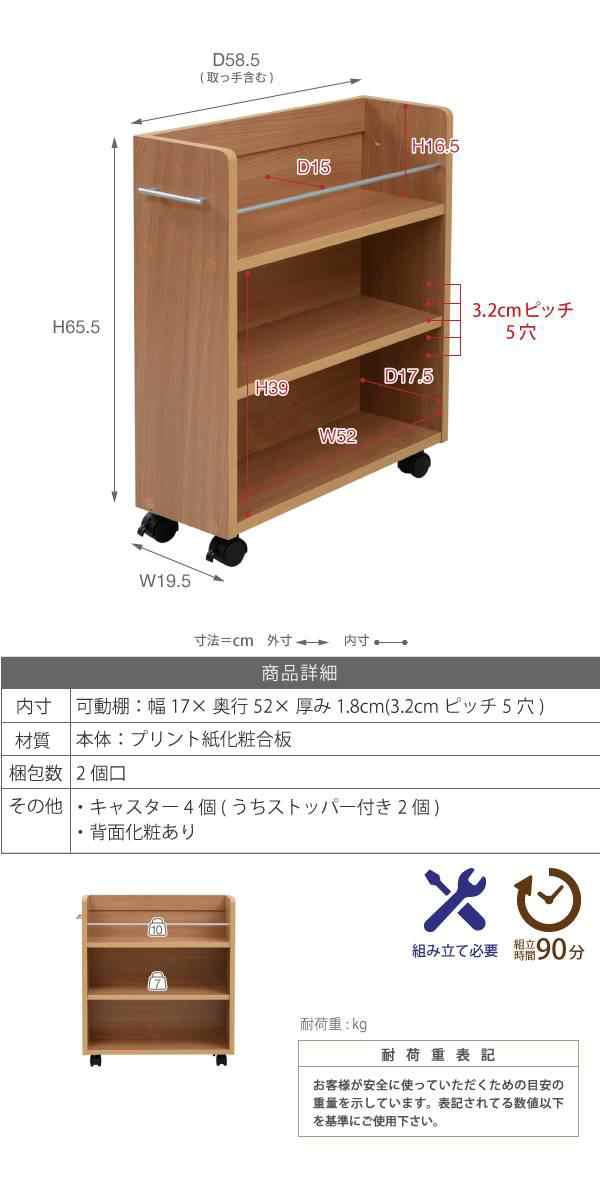 クローゼット 収納 ラック 本棚 4個セット 幅19 奥行58 キャスター付き