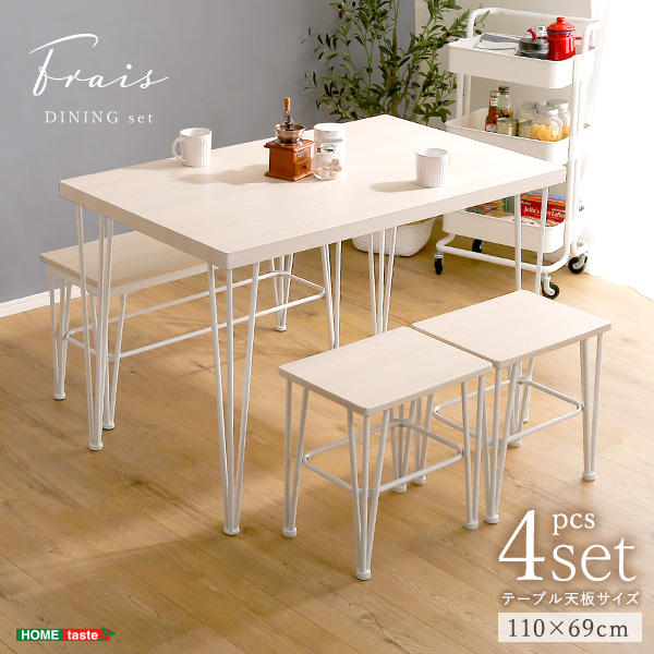 さわやかな ダイニング 4点セット テーブル＋椅子2脚+ベンチ1脚 ダイニングテーブル さわやか ホワイト アイアン テーブル チェア ベンチ 4人掛け  新生活 引越し 家具 ※北海道送料別途 ※沖縄 離島別途送料見積もり FRCB-4の通販は 13,690円