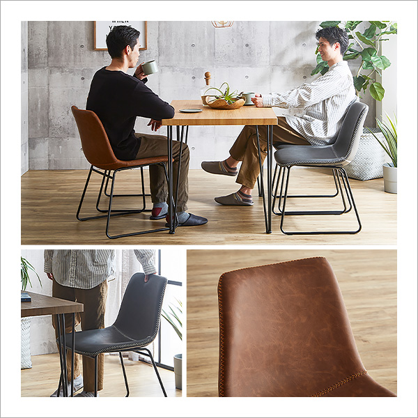 ヴィンテージ レザー調 スクエアチェア 2脚セット SETH ダイニング