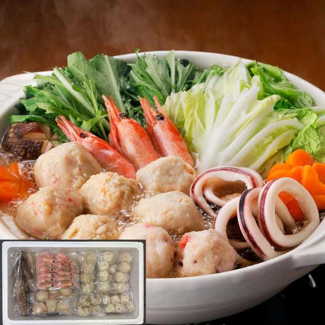 北海道 海鮮つみれ鍋 gセット(かに入x12 えび入x12 とりごぼうx12 たこ入x12 海老x12 帆立x6 いかx3 つぶx3袋 冷凍うどんx1) 「4種のつみれ」に「えび」や「いか」等の魚介を詰め合わせました お歳暮 お中元 お土産 ご進物 ギフト 贈り物に最適 ※離島は配送不可 80266の通販は