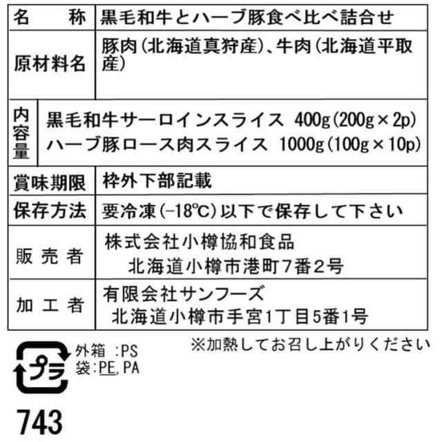 北海道産 黒毛和牛とハーブ豚食べ比べ A 黒毛和牛サーロインスライスしゃぶしゃぶ すき焼き用 ハーブ豚ロース肉スライスしゃぶしゃぶ用 