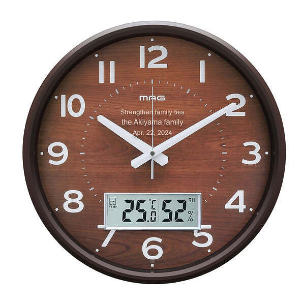 【名入れインテリア】【名入れプレゼント】【感謝】【1万日目】【名入れ無料】アナログクロック＆デジタル温湿度計  (電波時計) ブラウンの通販は 9,900円