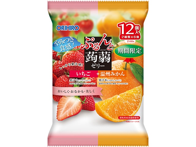 ぷるんと蒟蒻ゼリーパウチ いちご＋温州みかん１２個   ×24 【全国送料無料】(沖縄・離島は別途)