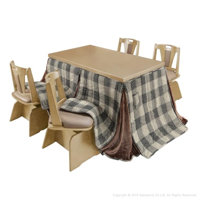 6段階に高さ調節できるダイニングこたつ〔スクット〕 135x80cm 6点セット(本体+専用こたつ布団+回転椅子4脚)SAI 彩 長方形 (ナチュラル-しじら織り) ナカムラ i-3300258nasi【送料無料】 (i3300258nasi)