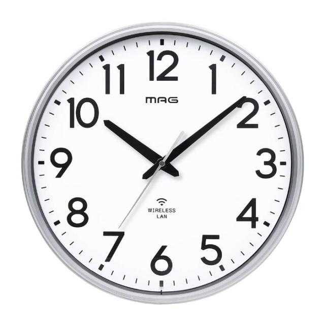 MAG(マグ) 掛け時計 壁掛け時計 アナログ Wi-Fiと接続 無線LAN NTP 時刻を同期 防災 安全 プラスチック 軽量 シンプル インテリア リビング オフィス 事務所 夜間秒針停止 直径32.7cm シルバー W823SMZ ノア精密 W823SMZ【送料無料】