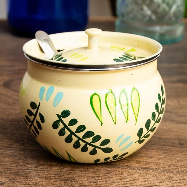 手作り、手描き蓋付き壺