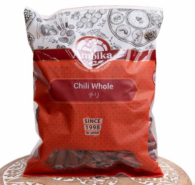 チリホールホット　Chilli　Whole　赤唐辛子　au　チリペッパー　TIRAKITA　アジアン食品　マーケット－通販サイト　の通販はau　カレー　AMBIKA(アンビカ)　チリ　スパイス　PAY　袋入り【250g】　マーケット　インド　インド　PAY　アジアの雑貨と衣料