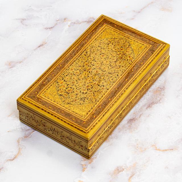 【送料無料】 【超高精細 一点もの】カシミールのペーパーマッシュ 箱型小物入れ 約17.5cm x 約10cm / ミニアチュール 細密画 ペルシャ アジア アジアン デコレーション インテリア エスニック