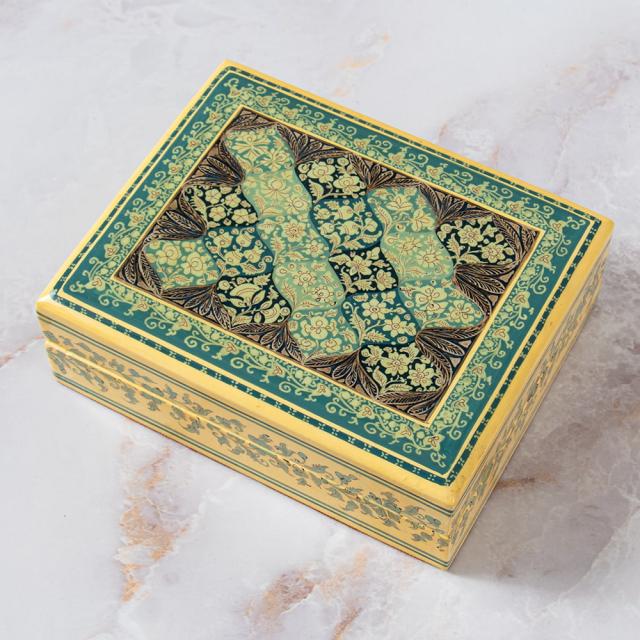 【送料無料】 【超高精細 一点もの】カシミールのペーパーマッシュ 格子花柄 長方形小物入れ 約11.5cm x 約9cm / ミニアチュール 細密画 ペルシャ アジア アジアン デコレーション インテリア エスニックの通販は 16,380円