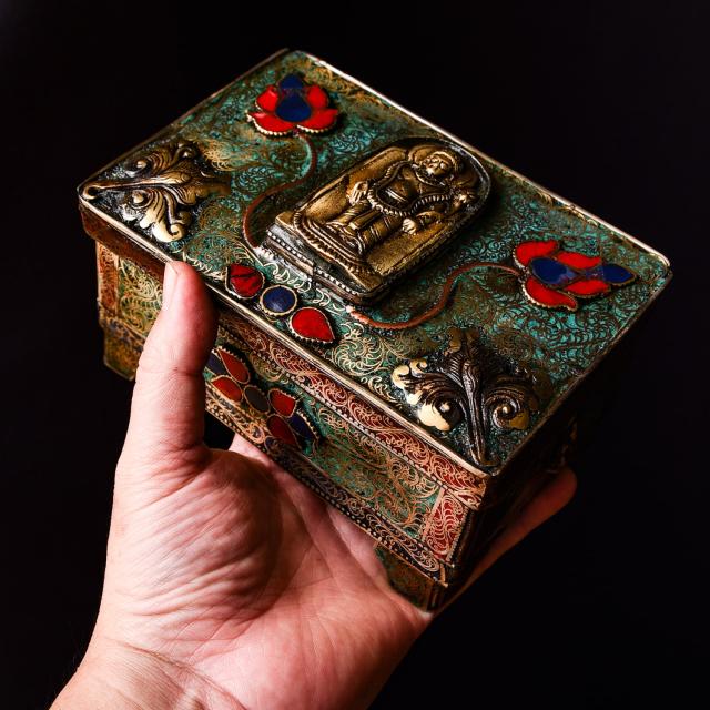 【送料無料】 【高精細】無限唐草 チベタン ジュエル ボックス ヴィシュヌ 15.5 x 10.5cm / 小物入れ ジュエルボックス 宝石箱 文具箱 インド ピルケース アクセサリーケース エスニック アジア 雑貨_12