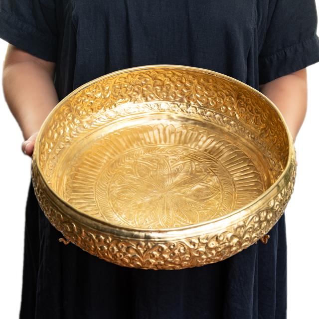 【送料無料】 ウルリ（urli／uruli） 南インド伝統のアーユルヴェーダ調合器具 水盆 直径：35.5cm / フットバス 足浴桶 スパボウル 足湯 フットボウル タイ バリ 日用品 雑貨 ネパール 生活 エスニック アジア_2