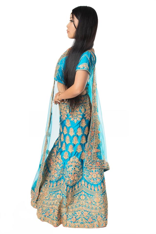 最終値下げ 送料無料 1点物 インドのレヘンガドレスセット アクアブルー パーティードレス コスプレ ウェディングドレス 民族衣装 サリー 高級感 Bialecieplo Pl