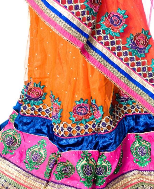 送料無料】 【1点物】インドのレヘンガ 【青×オレンジ】 / ドレス