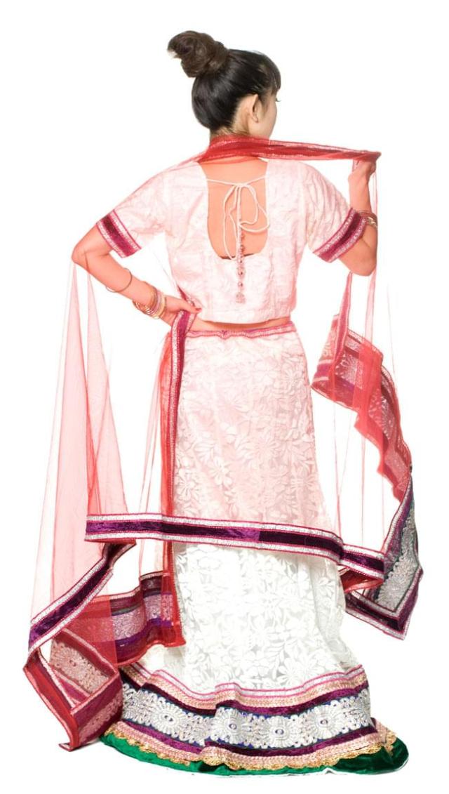 送料無料】 【1点物】インドのレヘンガ 【白×赤】 / パーティードレス