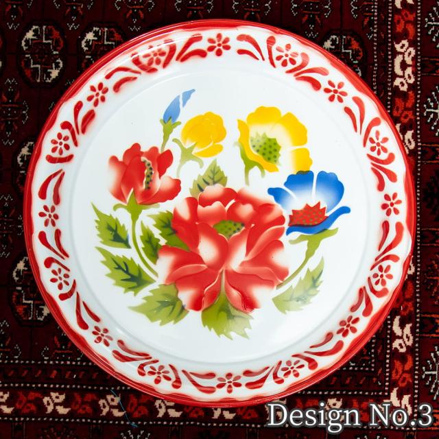 タイのレトロホーロー 花柄飾り皿 トレー RABBIT BRAND〔約45cm