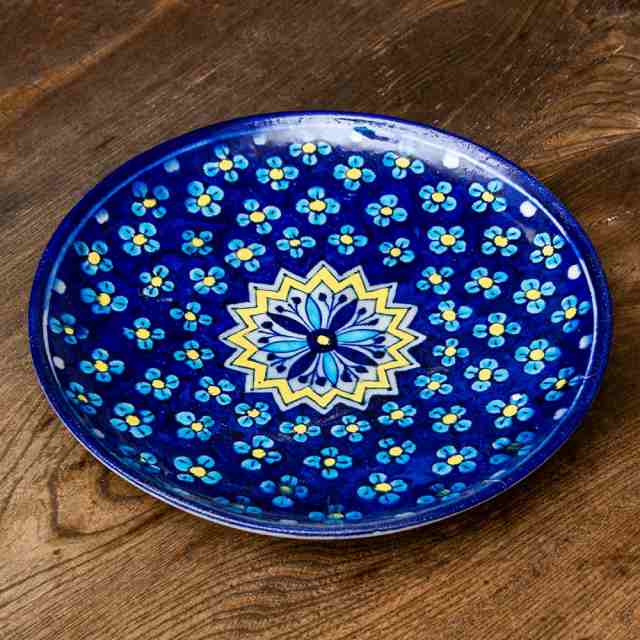 大皿 直径：25.5cm〕ブルーポッタリー ジャイプール陶器の円形飾り皿