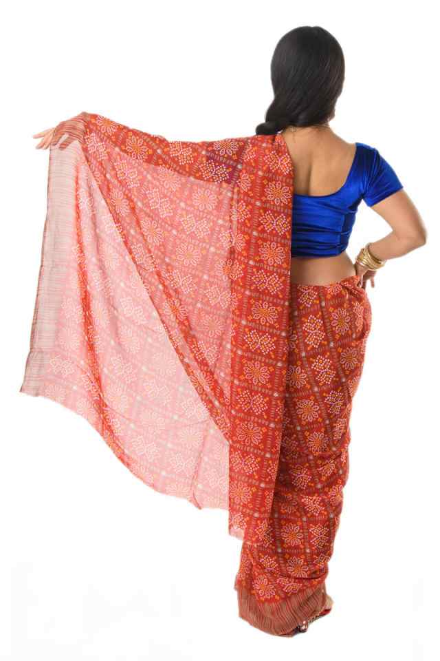 サリー 民族衣装 デコレーション布 インド 8色展開 インド伝統模様バンディニプリントのインドサリー 更紗 【お取り寄せ】