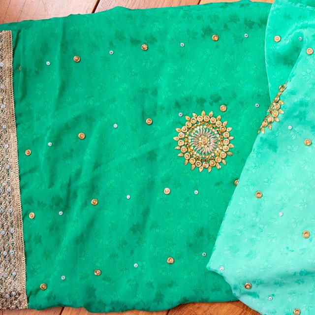 送料無料】 刺繍とビジューのグラデーション サリー【チョリ付き