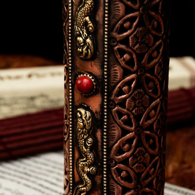 送料無料】 銅造り チベット香用 龍神お香立て 【約24cm×約10cm