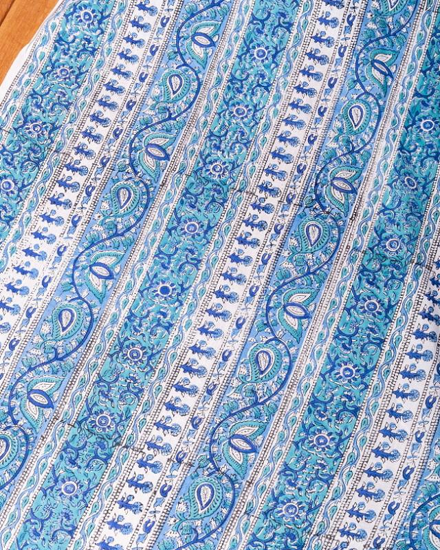 【送料無料】 【5個セット】〔1m単位切り売り〕ジャイプル 職人手作り木版染め 色彩美しいボタニカルデザイン〔幅約109cm〕〔ブルー×青緑系 更紗柄〕 おしゃれ 生地 テーブルクロス 手芸素材などへ / 切り売り生地 マルチクロス プロヴァンス インド アジアン エスニック エ