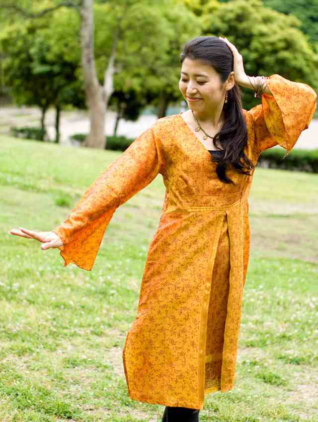 長袖センタースリットワンピース / オールドサリー インド ドレス