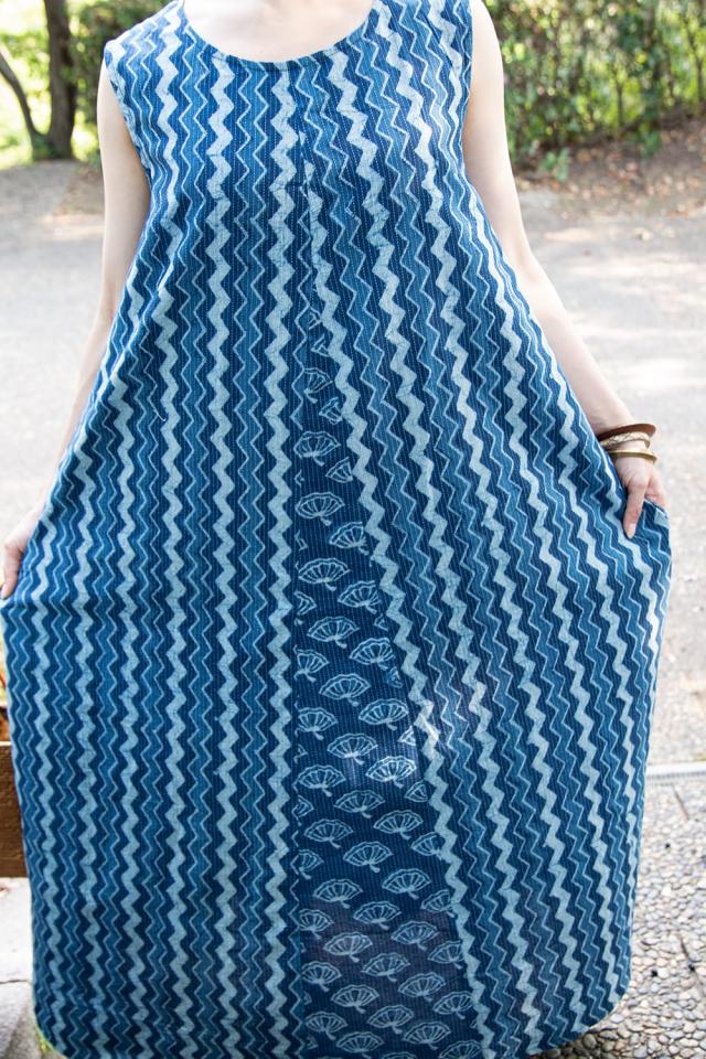 エスニック　ワンピース　手刺繍　ハンドメイド　コットン藍染　新品　タイ製 送料無料】 カンタ刺繍 藍染マキシワンピース / インディゴ