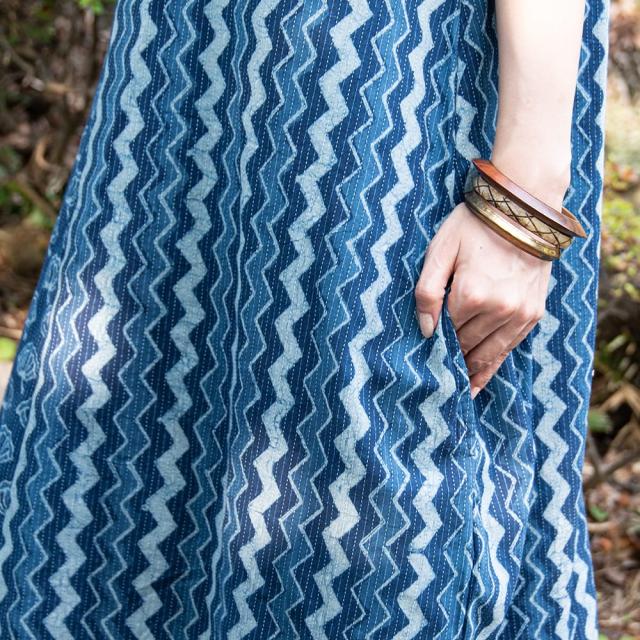 エスニック　ワンピース　手刺繍　ハンドメイド　コットン藍染　新品　タイ製 エスニック ワンピース 手刺繍 ハンドメイド コットン藍染 新品