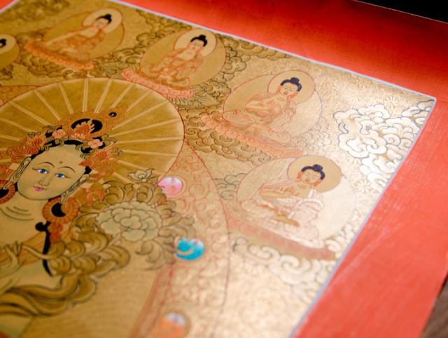 【送料無料】 タンカ ホワイトターラー 縦横48x39 / マンダラ 曼荼羅 手描きのタンカ 曼陀羅 仏画 アジアン インテリア エスニック_9