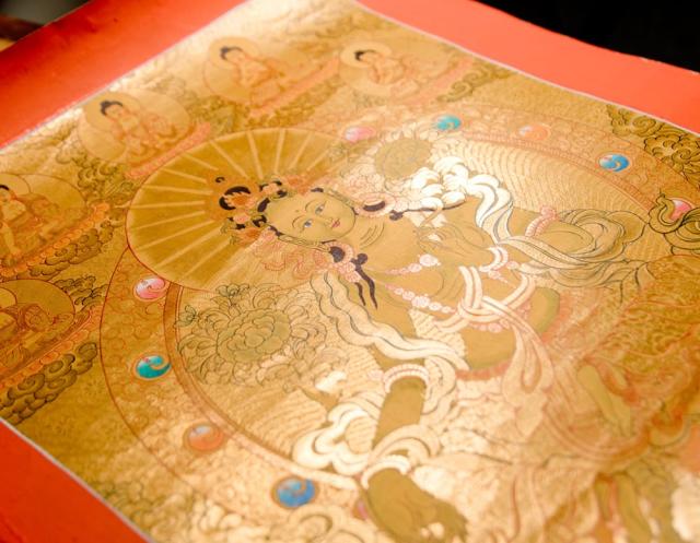 【送料無料】 タンカ ホワイトターラー 縦横48x39 / マンダラ 曼荼羅 手描きのタンカ 曼陀羅 仏画 アジアン インテリア エスニック_10