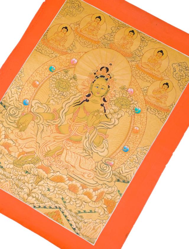 【送料無料】 タンカ ホワイトターラー 縦横48x39 / マンダラ 曼荼羅 手描きのタンカ 曼陀羅 仏画 アジアン インテリア エスニック_11