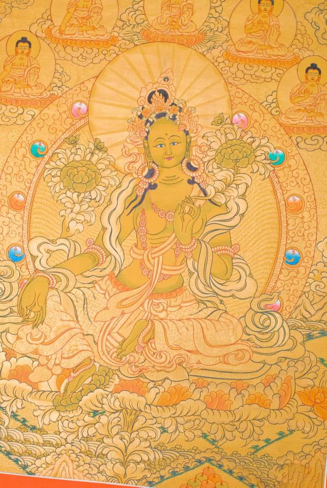 【送料無料】 タンカ ホワイトターラー 縦横48x39 / マンダラ 曼荼羅 手描きのタンカ 曼陀羅 仏画 アジアン インテリア エスニック_1