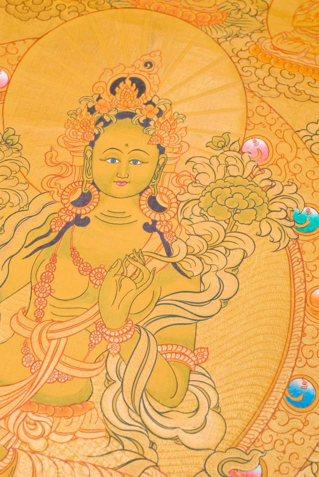 【送料無料】 タンカ ホワイトターラー 縦横48x39 / マンダラ 曼荼羅 手描きのタンカ 曼陀羅 仏画 アジアン インテリア エスニック_2