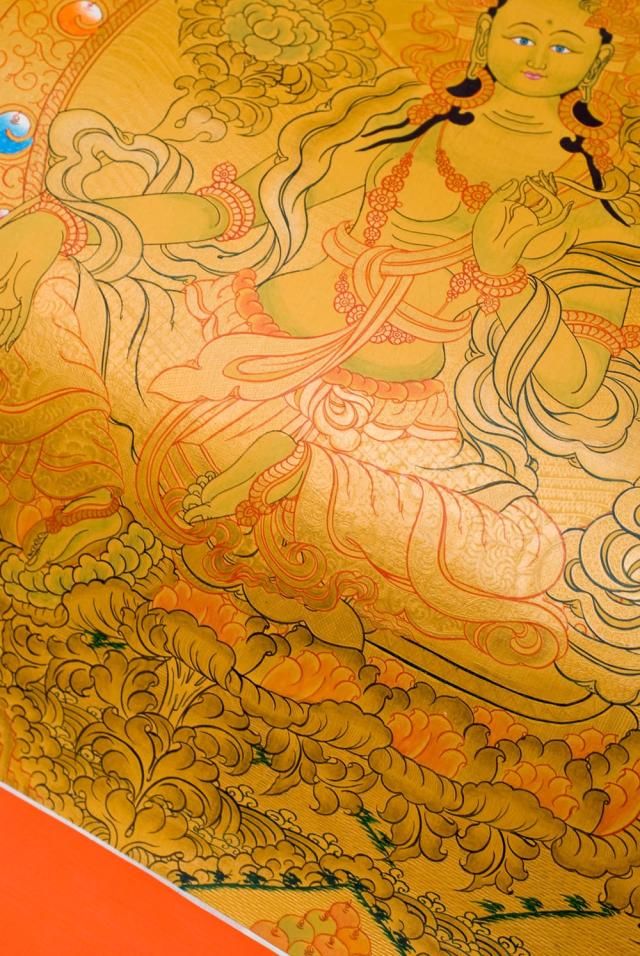 【送料無料】 タンカ ホワイトターラー 縦横48x39 / マンダラ 曼荼羅 手描きのタンカ 曼陀羅 仏画 アジアン インテリア エスニック_8