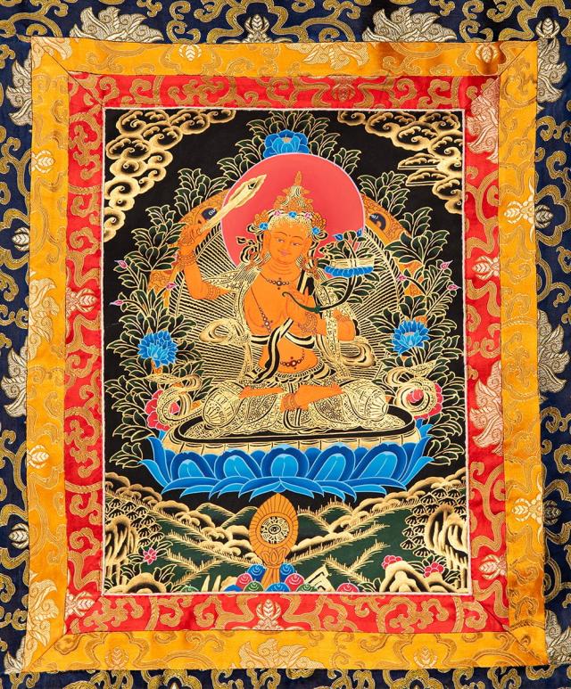 【送料無料】 〔一点物〕装丁付肉筆仏画（タンカ） 文殊師利菩薩 / マンダラ 曼荼羅 手描きのタンカ 曼陀羅 インド 本 印刷物 ステッカー ポストカード ポスターの通販は