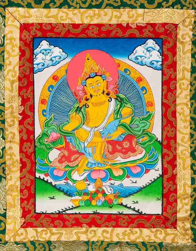 一点物〕装丁付肉筆仏画（タンカ） 宝蔵神 マンダラ 曼荼羅 手描きの