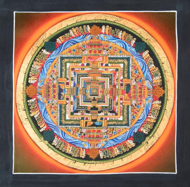 チベット密教 カーラチャクラ曼荼羅（曼陀羅） アジアン絵画 額付き