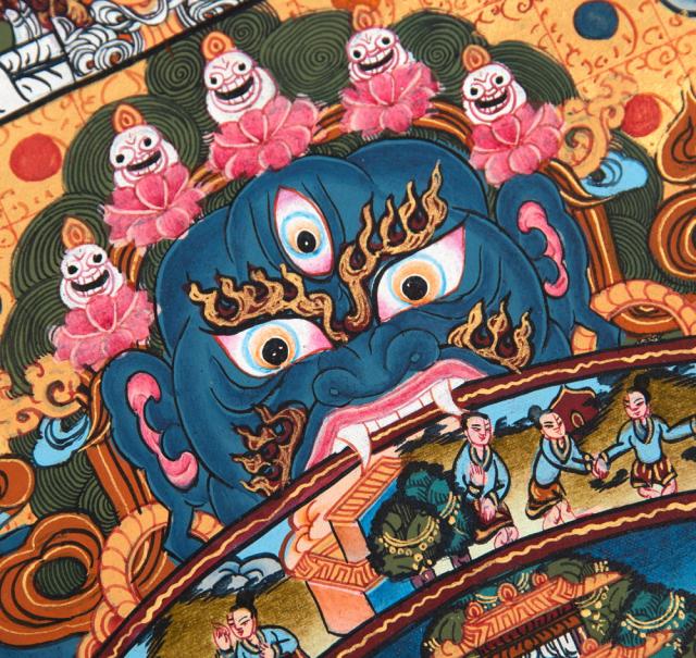 【送料無料】 〔一点物〕タンカ Wheel of existance 六道輪廻図 36cm 43cm / 仏画 Thanka マンダラ 曼荼羅 手描きのタンカ 曼陀羅 インド 本 印刷物 ステッカー ポストカード ポスター_3