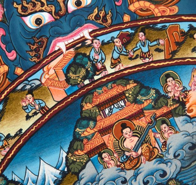 【送料無料】 〔一点物〕タンカ Wheel of existance 六道輪廻図 36cm 43cm / 仏画 Thanka マンダラ 曼荼羅 手描きのタンカ 曼陀羅 インド 本 印刷物 ステッカー ポストカード ポスター_4