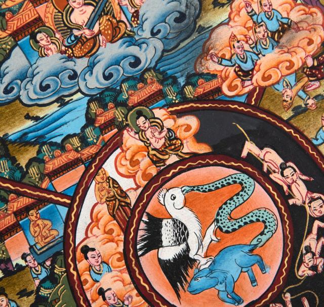 【送料無料】 〔一点物〕タンカ Wheel of existance 六道輪廻図 36cm 43cm / 仏画 Thanka マンダラ 曼荼羅 手描きのタンカ 曼陀羅 インド 本 印刷物 ステッカー ポストカード ポスター_5