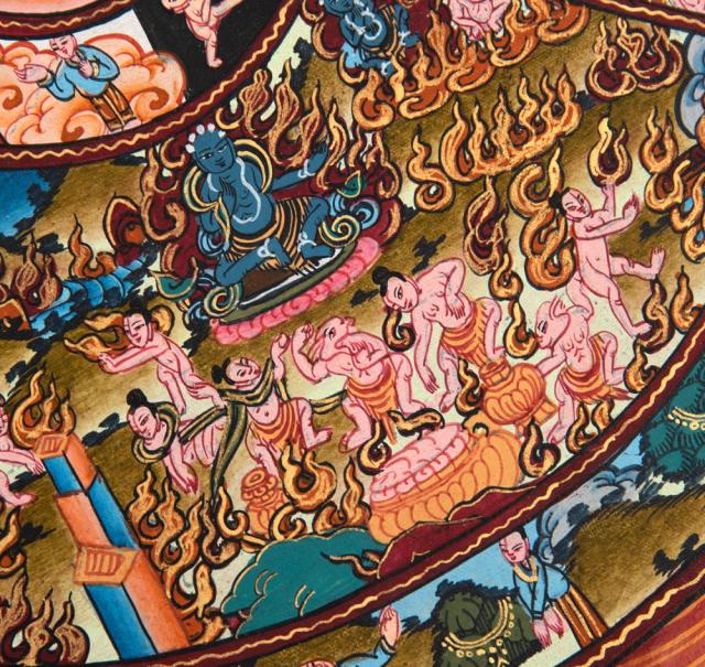 【送料無料】 〔一点物〕タンカ Wheel of existance 六道輪廻図 36cm 43cm / 仏画 Thanka マンダラ 曼荼羅 手描きのタンカ 曼陀羅 インド 本 印刷物 ステッカー ポストカード ポスター_6