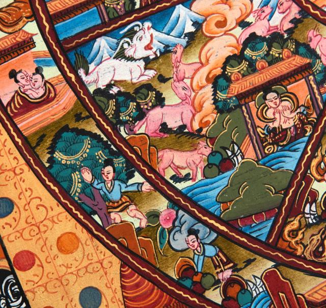 【送料無料】 〔一点物〕タンカ Wheel of existance 六道輪廻図 36cm 43cm / 仏画 Thanka マンダラ 曼荼羅 手描きのタンカ 曼陀羅 インド 本 印刷物 ステッカー ポストカード ポスター_7