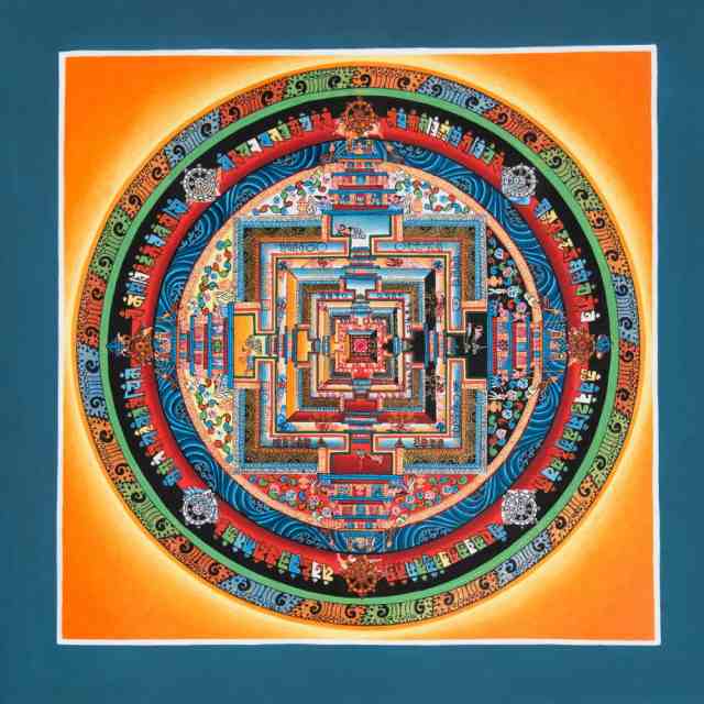 【送料無料】 〔一点物〕タンカ カーラチャクラマンダラ 32cm x / 仏画 Thanka 曼荼羅 手描きのタンカ 曼陀羅 インド 本 印刷物 ステッカー ポストカード ポスターの通販は