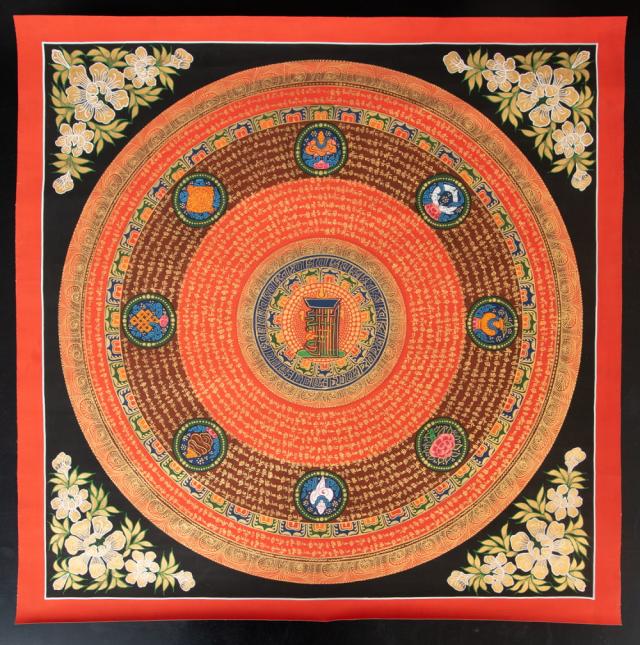 【送料無料】 〔一点物〕タンカ カーラチャクラ アシュタマンガラ 八吉祥曼荼羅 Ashtamangala 75x75cm / 仏画 マンダラ チベット 手描き 曼陀羅 インド 本 印刷物 ステッカー ポストカード ポスター
