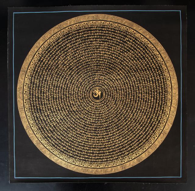【送料無料】 〔一点物〕タンカ オーンと種子マンダラ 75x75cm / 仏画 チベット 曼荼羅 手描き 曼陀羅 インド 本 印刷物 ステッカー ポストカード ポスター_1