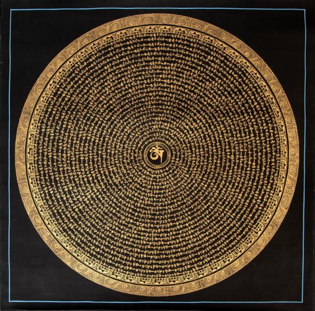 【送料無料】 〔一点物〕タンカ オーンと種子マンダラ 75x75cm / 仏画 チベット 曼荼羅 手描き 曼陀羅 インド 本 印刷物 ステッカー ポストカード ポスター