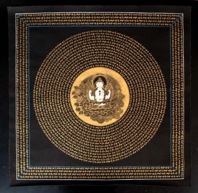 送料無料】 〔一点物〕タンカ 六字咒観音菩薩種子曼荼羅 76x76cm / 仏画